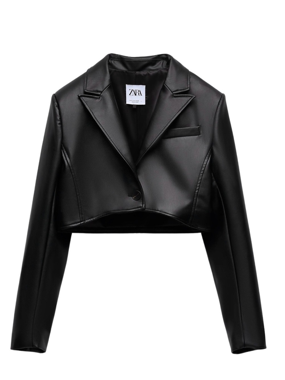 Zara Black Cropped Faux Leather Blazer